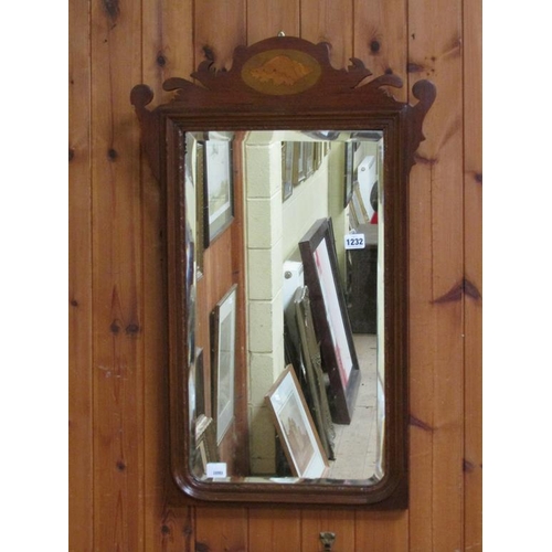 1232 - EARLY 18C STYLE FRET CUT WALL MIRROR, 77CM X 49CM