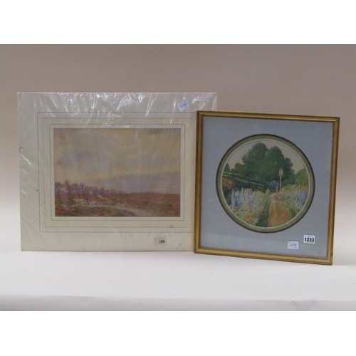 1233 - UNSIGNED 1930'S - THE SUNDIAL, WATERCOLOUR, CIRCULAR FRAMED; UNSIGNED WATERCOLOUR - MOORLAND LANDSCA... 