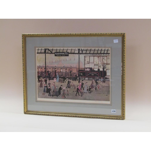 1236 - HELEN BRADLEY - BLACKPOOL SOUTH SHORE RAILWAY STATION, SIGNED COLOURED PRINT, F/G, 40CM X 58CM