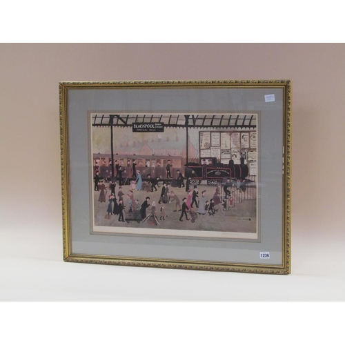 1236 - HELEN BRADLEY - BLACKPOOL SOUTH SHORE RAILWAY STATION, SIGNED COLOURED PRINT, F/G, 40CM X 58CM