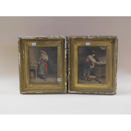 1245 - C. BLANE 1869 - PAIR OF COLOURED PRINTS, LADY AT A TABLE & GENTLEMAN READING, EACH F/G, 32CM X 23CM