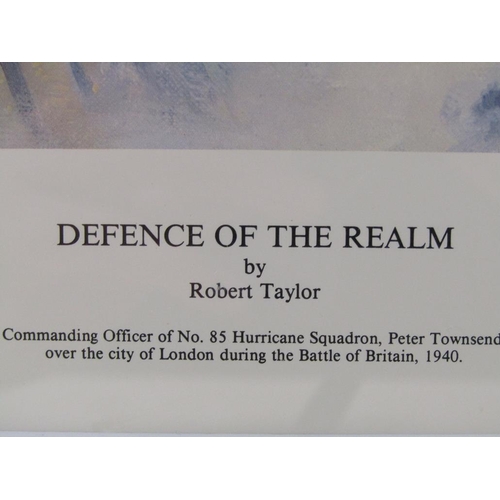 1254 - ROBERT TAYLOR - WW2 PRINT, DEFENCE OF THE REALM, SIGNED BY CREW MEMBERS, F/G, 44CM X 60CM