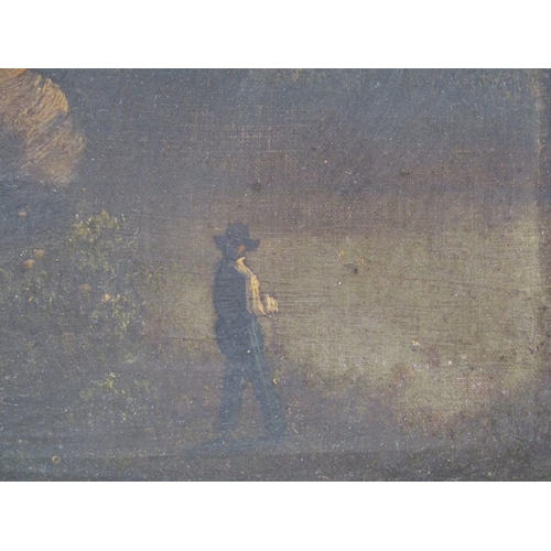 1259 - UNSIGNED 19C - PAIR, A MAN FISHING & LADY WITH PITCHER, OIL ON CANVAS