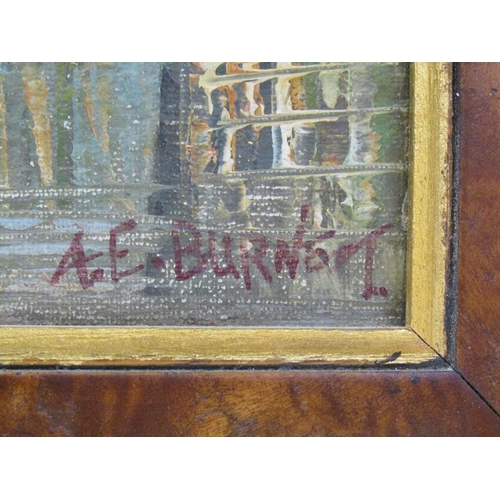 1260 - A.E BURNETT - PAIR, PARISIAN STREET SCENES, SIGNED OIL ON BOARD, FRAMED, EACH 19CM X 24CM