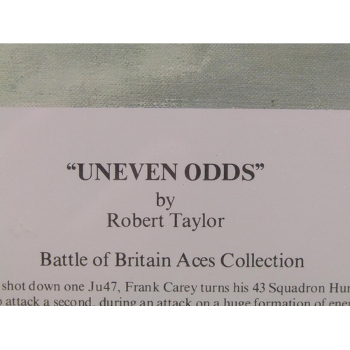 1265 - ROBERT TAYLOR - UNEVEN ODDS, F/G COLOURED PRINT, SIGNED BY CREW MEMBERS, 38CM X 52CM