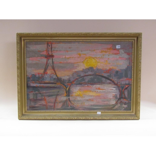 1269 - PHILIP - SUNRISE OVER THE RIVER SEINE, OIL ON BOARD, FRAMED, 68CM X 88CM