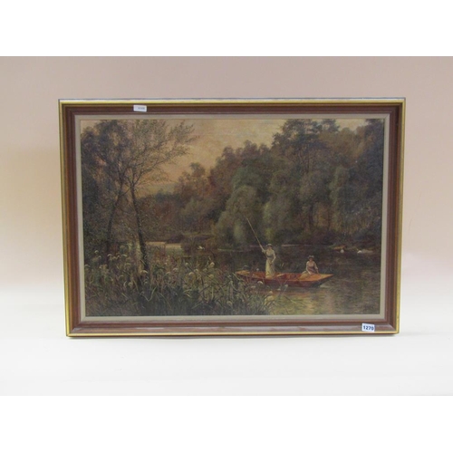 1270 - THEO HINES - TWO LADIES IN A PUNT, SIGNED OIL ON CANVAS, FRAMED, 50CM X 75CM