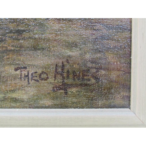 1270 - THEO HINES - TWO LADIES IN A PUNT, SIGNED OIL ON CANVAS, FRAMED, 50CM X 75CM