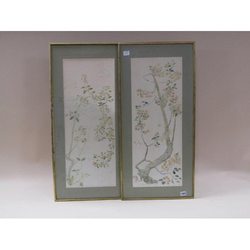 1283 - FOUR ORIENTAL F/G COLOURED PRINTS - VARIOUS SUBJECTS OF BLOSSOM AND TREES - LARGEST 68CM X 26CM