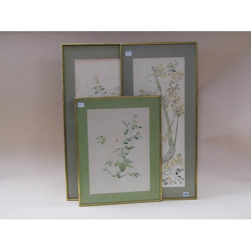 1283 - FOUR ORIENTAL F/G COLOURED PRINTS - VARIOUS SUBJECTS OF BLOSSOM AND TREES - LARGEST 68CM X 26CM