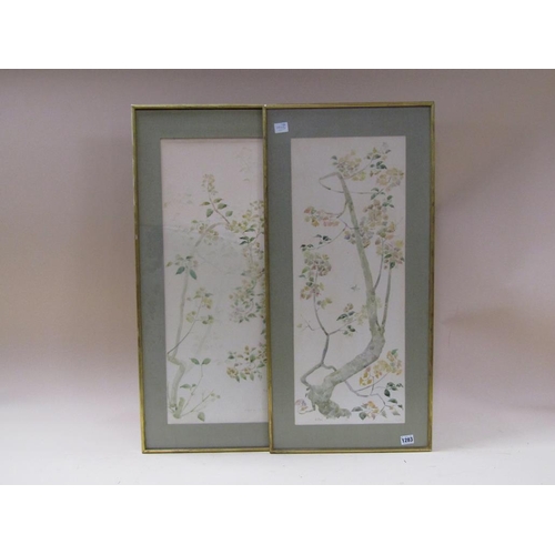 1283 - FOUR ORIENTAL F/G COLOURED PRINTS - VARIOUS SUBJECTS OF BLOSSOM AND TREES - LARGEST 68CM X 26CM