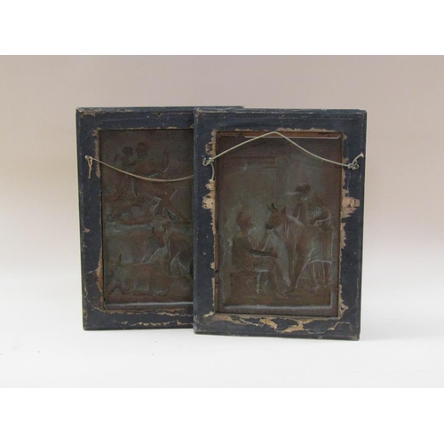 1290 - TWO FRAMED COPPER EMBOSSED PANELS - CLASSICAL SUBJECT WITH THREE BEASTS & ONE  SIMILAR, 35CM X 23CM