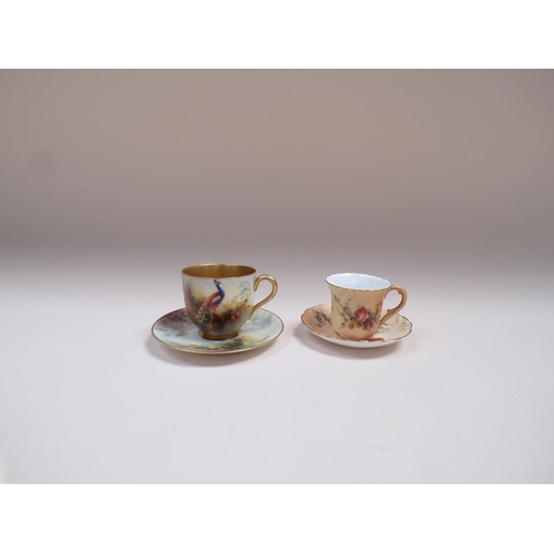 1749 - TWO ROYAL WORCESTER PORCELAIN CUPS & SAUCERS - ONE HAND PAINTED WITH PHEASANT, SAUCER 9CM DIAM