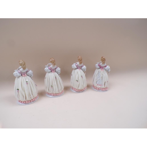 1813 - FOUR UNTER WEISBACH PORCELAIN FIGURINES WITH DRESDEN LACE, 18CM H - SOME A/F