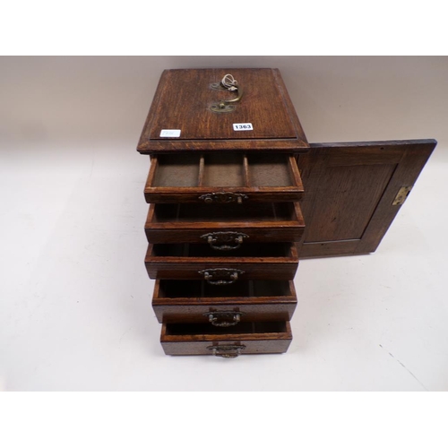 1363 - EARLY 20c OAK COLLECTORS CABINET FITTED FOUR SHORT DRAWERS - 28cms W x 35cms H