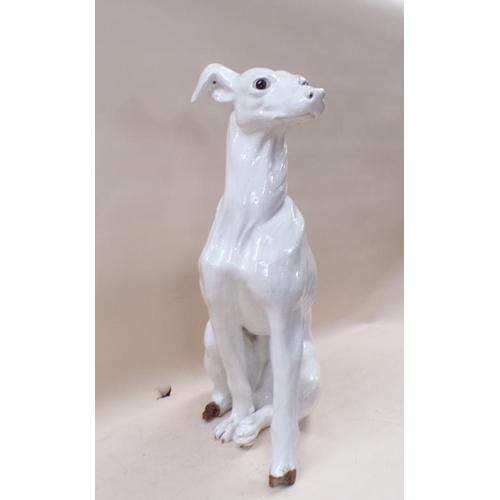 1431 - ITALIAN WHITE GLAZED LIFE SIZE GREYHOUND FIGURE A/F, 88CM H