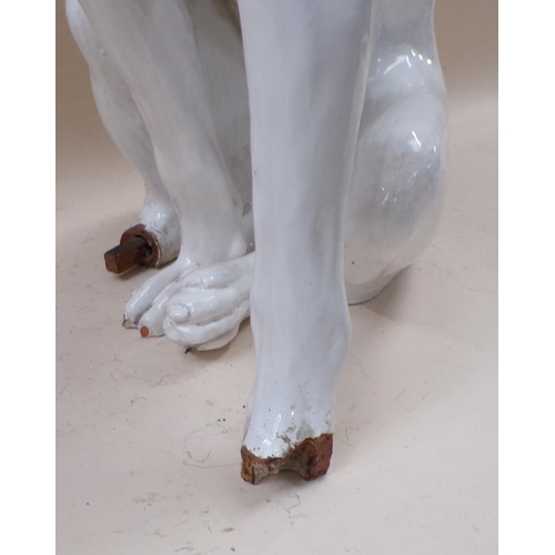 1431 - ITALIAN WHITE GLAZED LIFE SIZE GREYHOUND FIGURE A/F, 88CM H