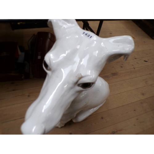 1431 - ITALIAN WHITE GLAZED LIFE SIZE GREYHOUND FIGURE A/F, 88CM H