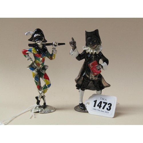 1473 - PAIR OF PAINTED SILVER PLATED JESTERS