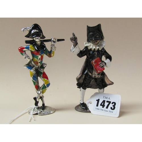 1473 - PAIR OF PAINTED SILVER PLATED JESTERS