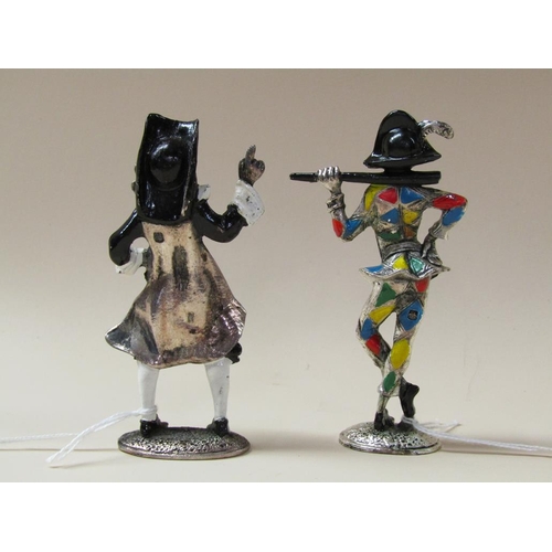 1473 - PAIR OF PAINTED SILVER PLATED JESTERS