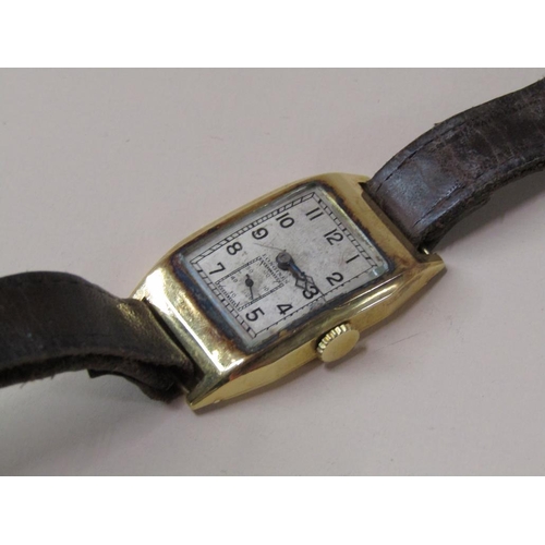 1478 - 1930s 18ct GOLD LONGINES GENTS WATCH ON BROWN LEATHER STRAP