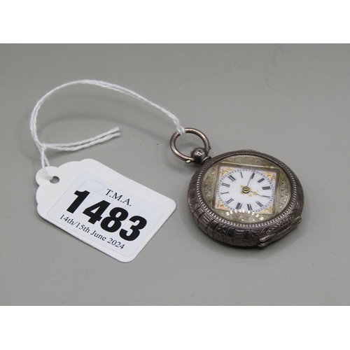 1483 - FRENCH ENAMEL SILVER CASED FOB WATCH