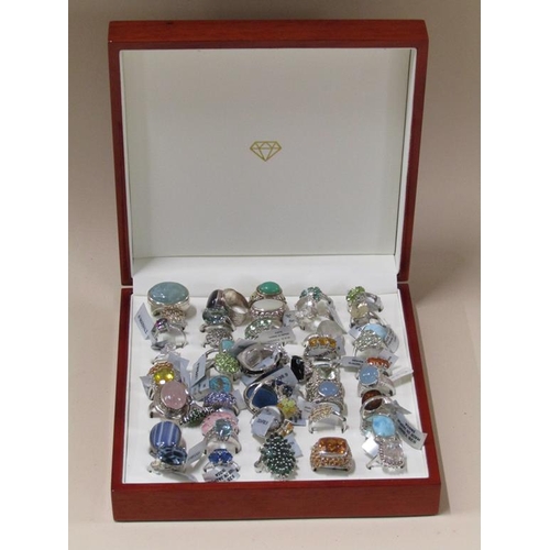 1520 - COLLECTION OF STERLING SILVER STONE SET RINGS (APPX 50)