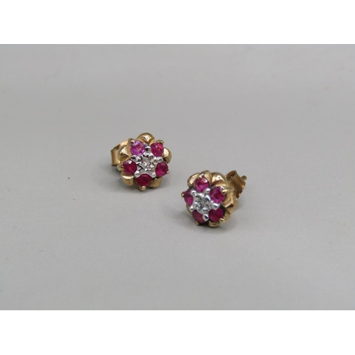 1529 - PAIR OF 9ct GOLD DIAMOND AND RUBY EARRINGS