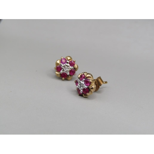 1529 - PAIR OF 9ct GOLD DIAMOND AND RUBY EARRINGS