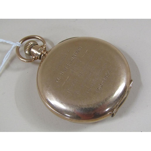 1532 - 9ct GOLD HALF HUNTER POCKET WATCH BY KENDALL AND DENT