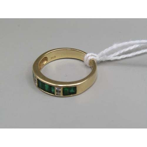 1554 - 18ct GOLD DIAMOND AND GREEN STONE RING SIZE N