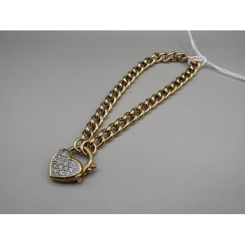 1560 - 9ct GOLD BRACELET WITH A HEART SHAPED DIAMOND CLASP 9.3g