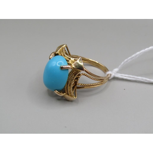 1564 - GOLD BLUE STONE SET RING SIZE P 1/2