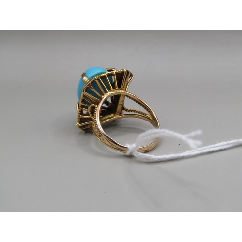 1564 - GOLD BLUE STONE SET RING SIZE P 1/2