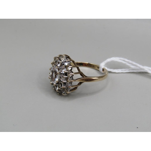 1577 - 9ct GOLD STONE SET CLUSTER RING SIZE O 1/2