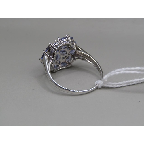 1587 - 9ct WHITE GOLD BLUE STONE SET RING (ONE STONE MISSING)  SIZE S 1/2