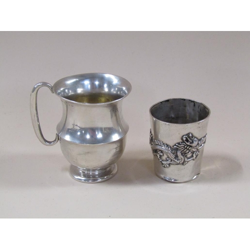 1594 - SILVER CHRISTENING TANKARD AND A ORIENTAL SILVER TOT