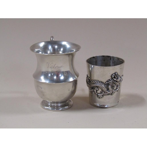 1594 - SILVER CHRISTENING TANKARD AND A ORIENTAL SILVER TOT