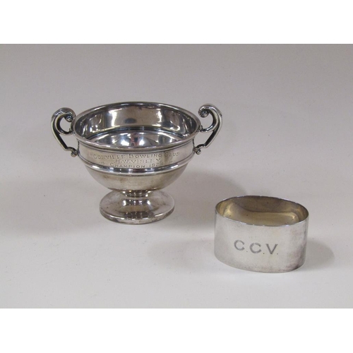 1598 - SILVER TROPHY CUP, SILVER NAPKIN RING, 3.2ozt