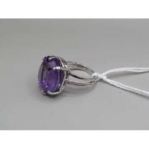 1601 - WHITE GOLD AMETHYST SET RING - SIZE H 1/2