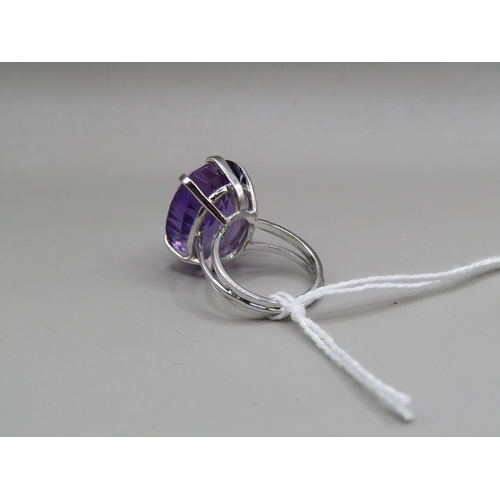 1601 - WHITE GOLD AMETHYST SET RING - SIZE H 1/2