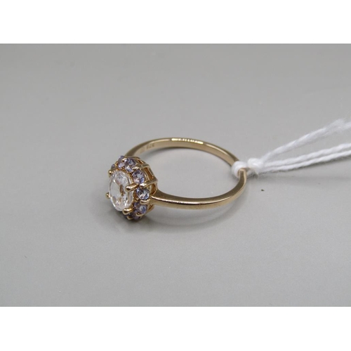 1615 - YELLOW GOLD WHITE TOPAZ TANZANITE RING - SIZE M