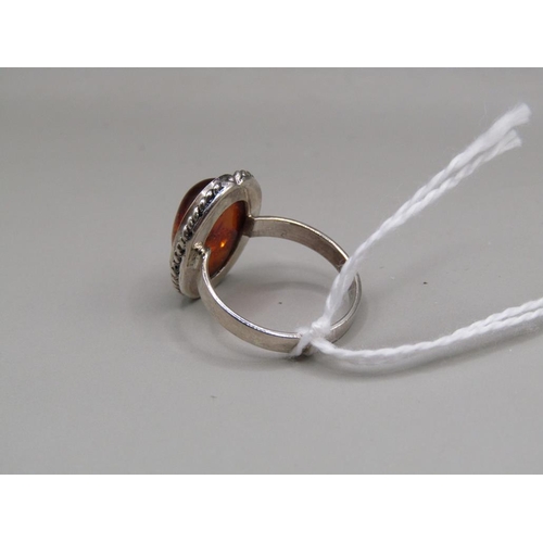 1617 - SILVER AMBER RING - SIZE N