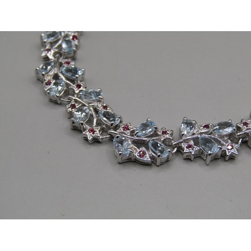 1621 - SILVER AQUAMARINE RUBY BRACELET