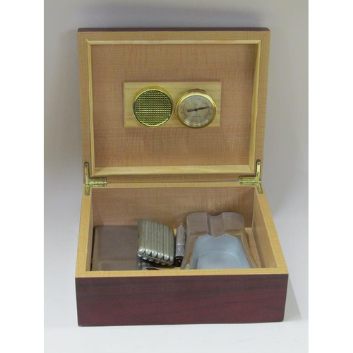 1648 - HUMIDOR PLUS CONTENTS TO INC. PEWTER ASHTRAY, CIGAR CUTTER, LIGHTER