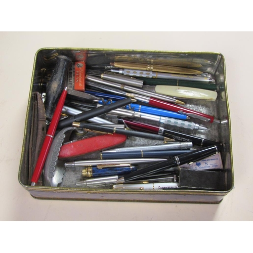 1656 - TIN OF PENS, PENKNIVES ETC