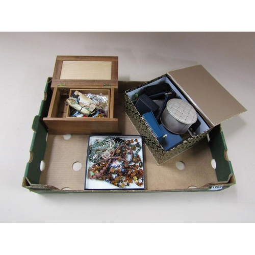 1669 - BOX OF COSTUME JEWELLERY, BADGES ETC