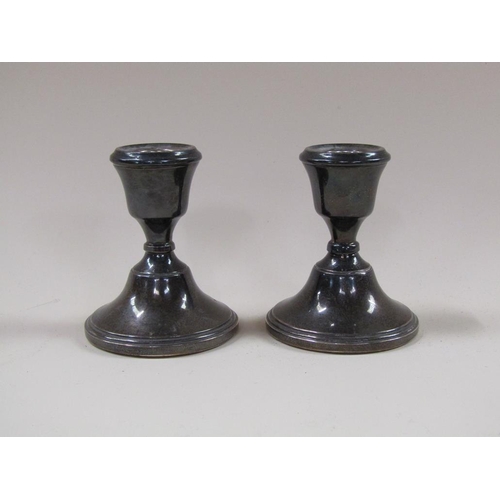 1682 - PAIR OF SILVER CASED SQUAT CANDLESTICKS