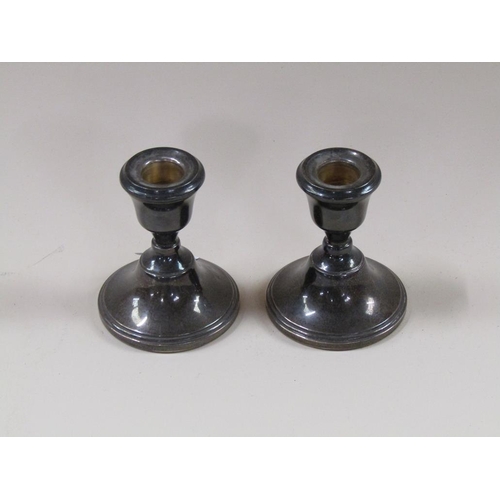 1682 - PAIR OF SILVER CASED SQUAT CANDLESTICKS